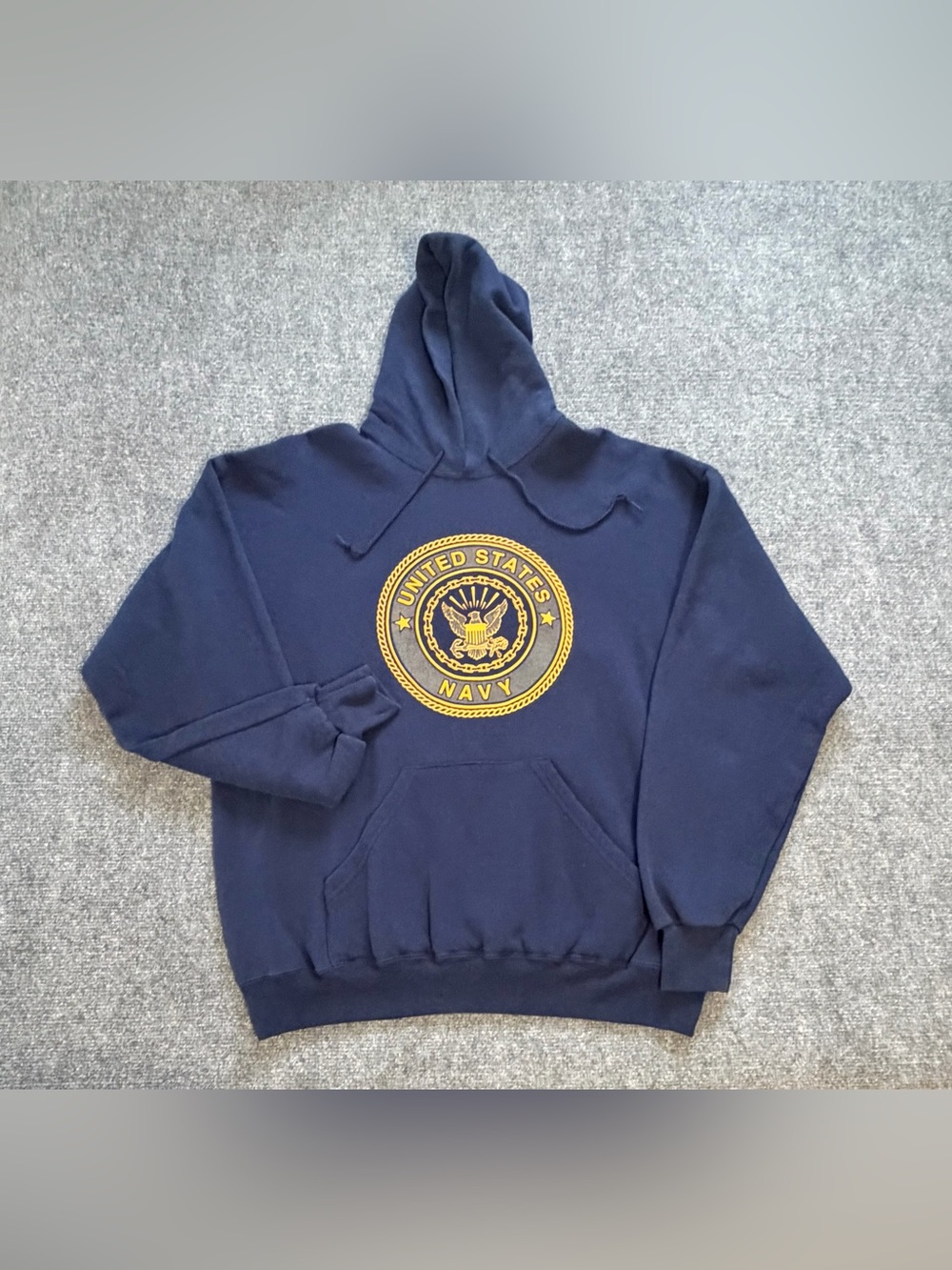Vintage Soffe US Navy Hoodie XL Blue Military Seal Pullover Made USA